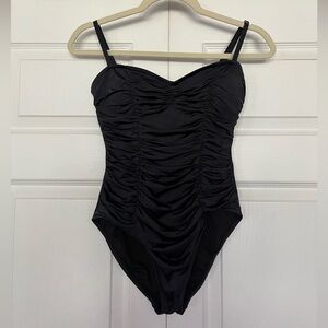 Elegant Black Ruched One-Piece Swimsuit